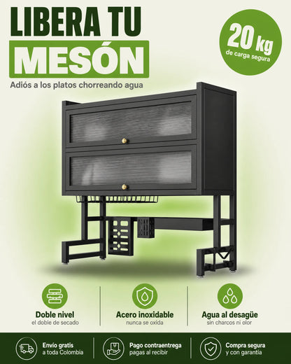 Escurridor de Platos Dos Niveles Con Tapa