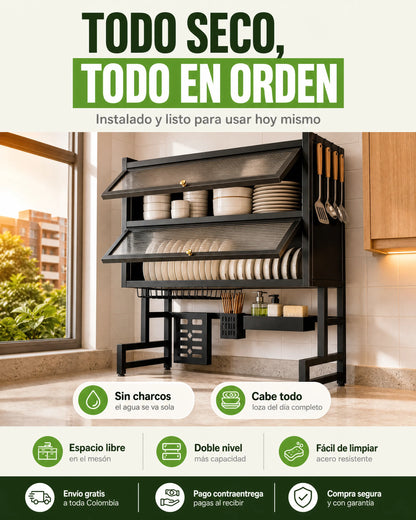 Escurridor de Platos Dos Niveles Con Tapa