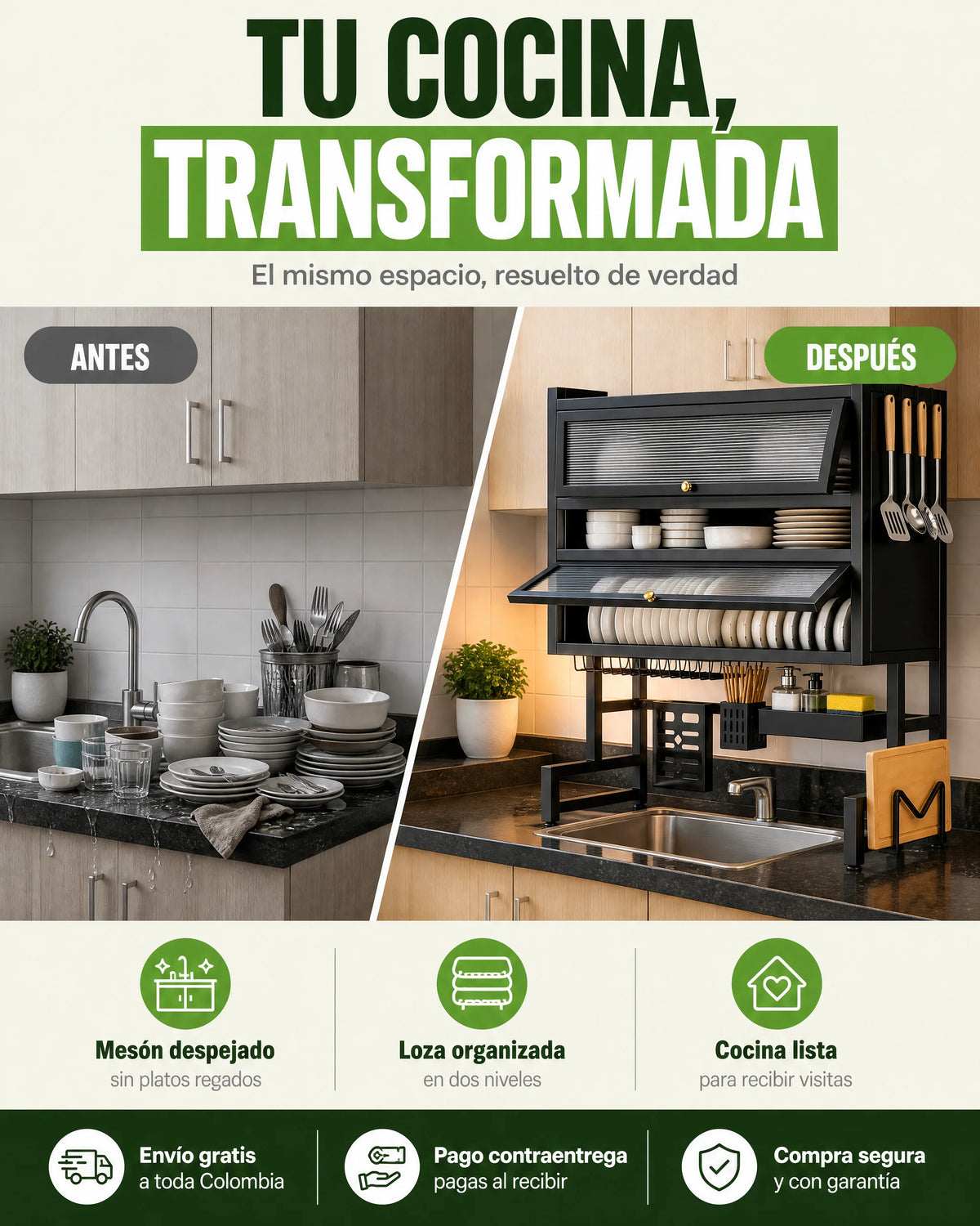 Escurridor de Platos Dos Niveles Con Tapa